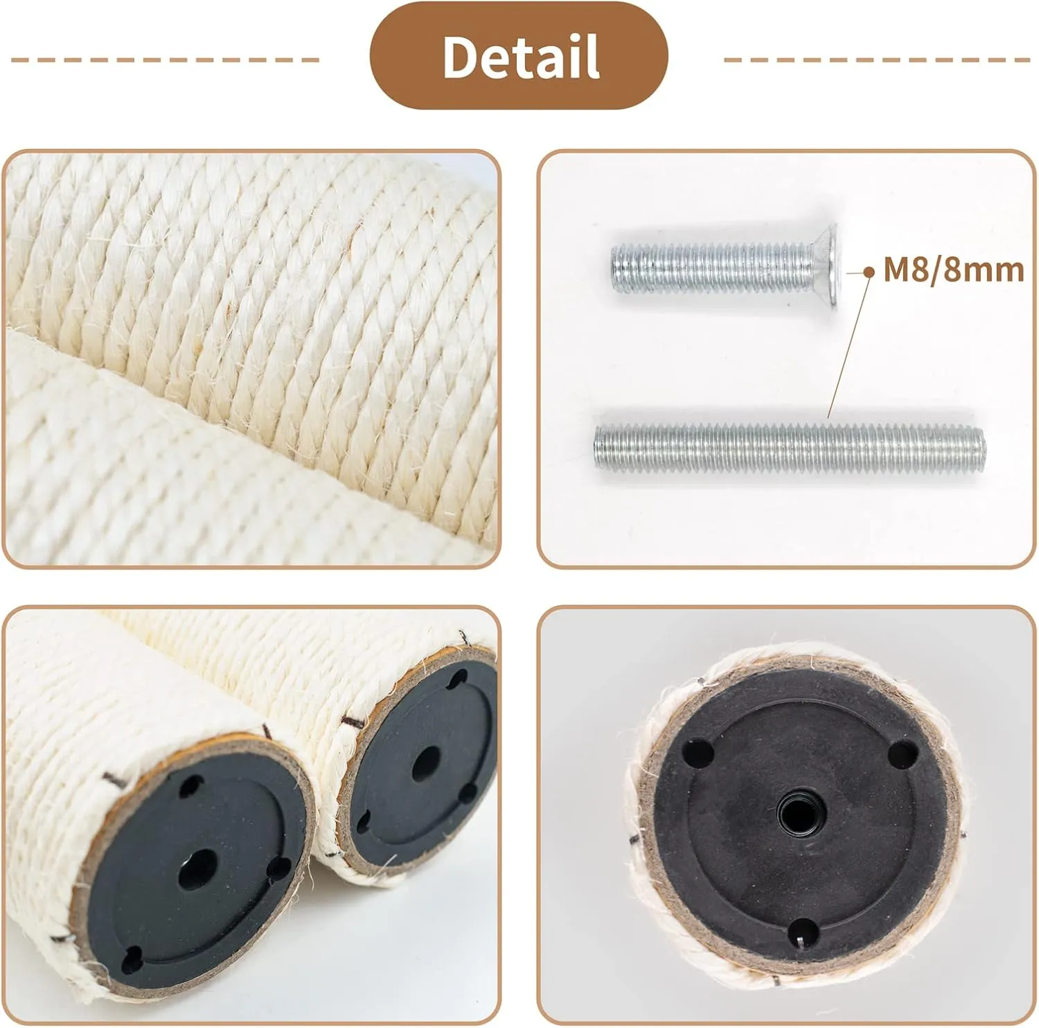10" Cat Scratching Replacement Posts Sisal Spare Scratcher Refill Post for Cats Cube Tower Kittens Scratch Pole Perch Interactive Toys Furniture Accessories Tree 2 Pack Include M8 Screws White