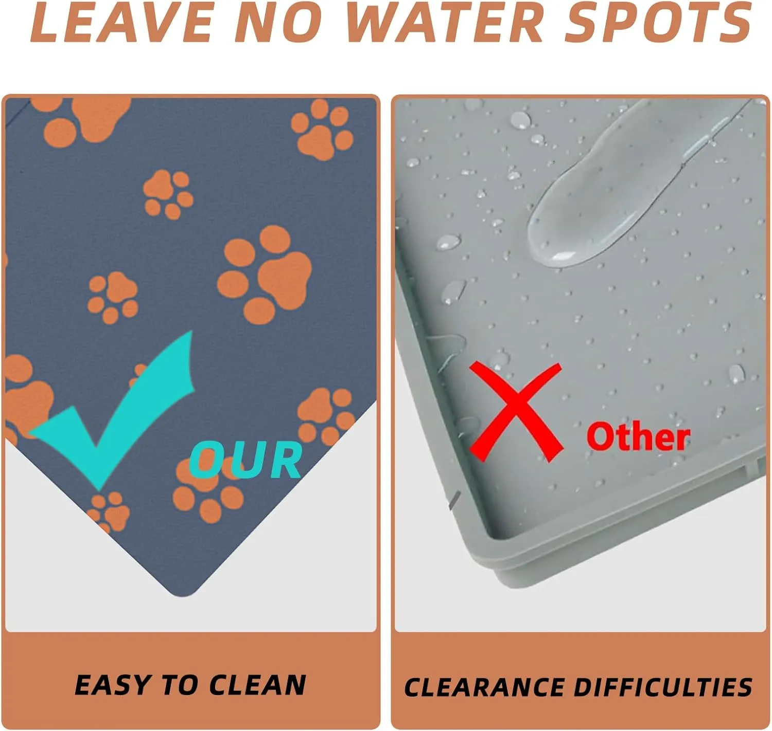 18"30" Dog Food Mat-Absorbent Dog Mat for Food and Water, No Stains Quick Dry Cat Dog Food Bowl Mat Non Skid Dog Feeding Mat with Footprints for Messy Drinkers Blue