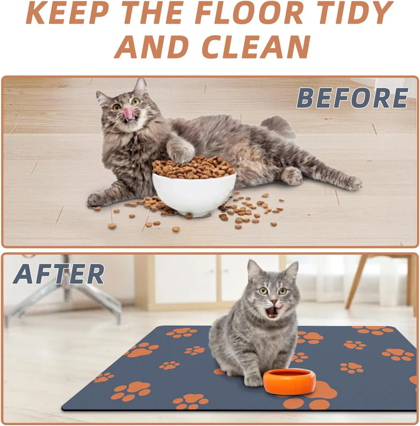 18"30" Dog Food Mat-Absorbent Dog Mat for Food and Water, No Stains Quick Dry Cat Dog Food Bowl Mat Non Skid Dog Feeding Mat with Footprints for Messy Drinkers Blue