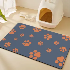 18"30" Dog Food Mat-Absorbent Dog Mat for Food and Water, No Stains Quick Dry Cat Dog Food Bowl Mat Non Skid Dog Feeding Mat with Footprints for Messy Drinkers Blue