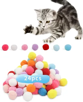 24 Pcs Colorful Pet Balls, Soft Plush Balls, Cat's Favorite Toy Ball, Interactive Cat Toy.
