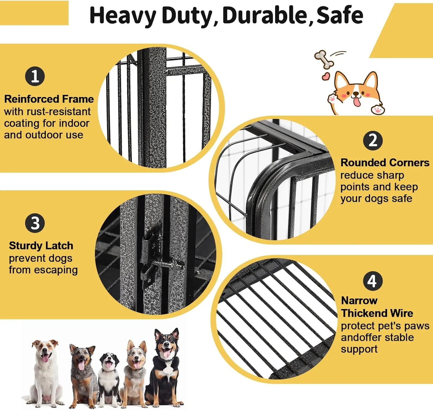 30Inch Dog Cage for Medium Size Dogs, Heavy Duty Dog Crate with Removable Tray, Metal Dog Kennel Indoor Escape Proof, High Anxiety Crate with Double Doors, Lockable Wheels