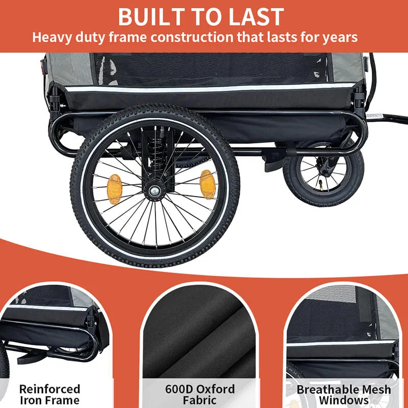 54" Outdoor Heavy Duty Foldable Utility Pet Stroller - Black/Gray Dog Bicycle Trailer