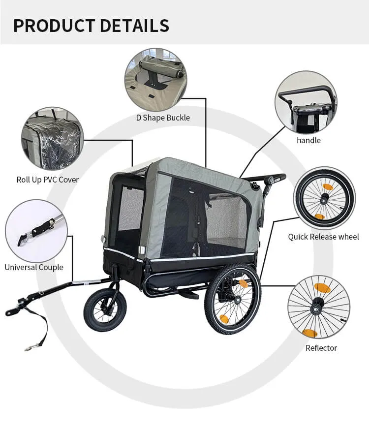 54" Outdoor Heavy Duty Foldable Utility Pet Stroller - Black/Gray Dog Bicycle Trailer