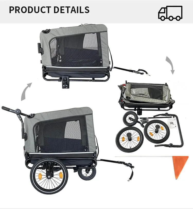 54" Outdoor Heavy Duty Foldable Utility Pet Stroller - Black/Gray Dog Bicycle Trailer