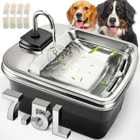 7.5L/254oz Dog Water Fountain with 4 Filters, Stainless Steel Pet Water Dispenser for Large Dogs, Large Automatic Dog Water Drinking Fountain Dog Water Bowl Dispenser, Easy to Clean, Quiet Pump