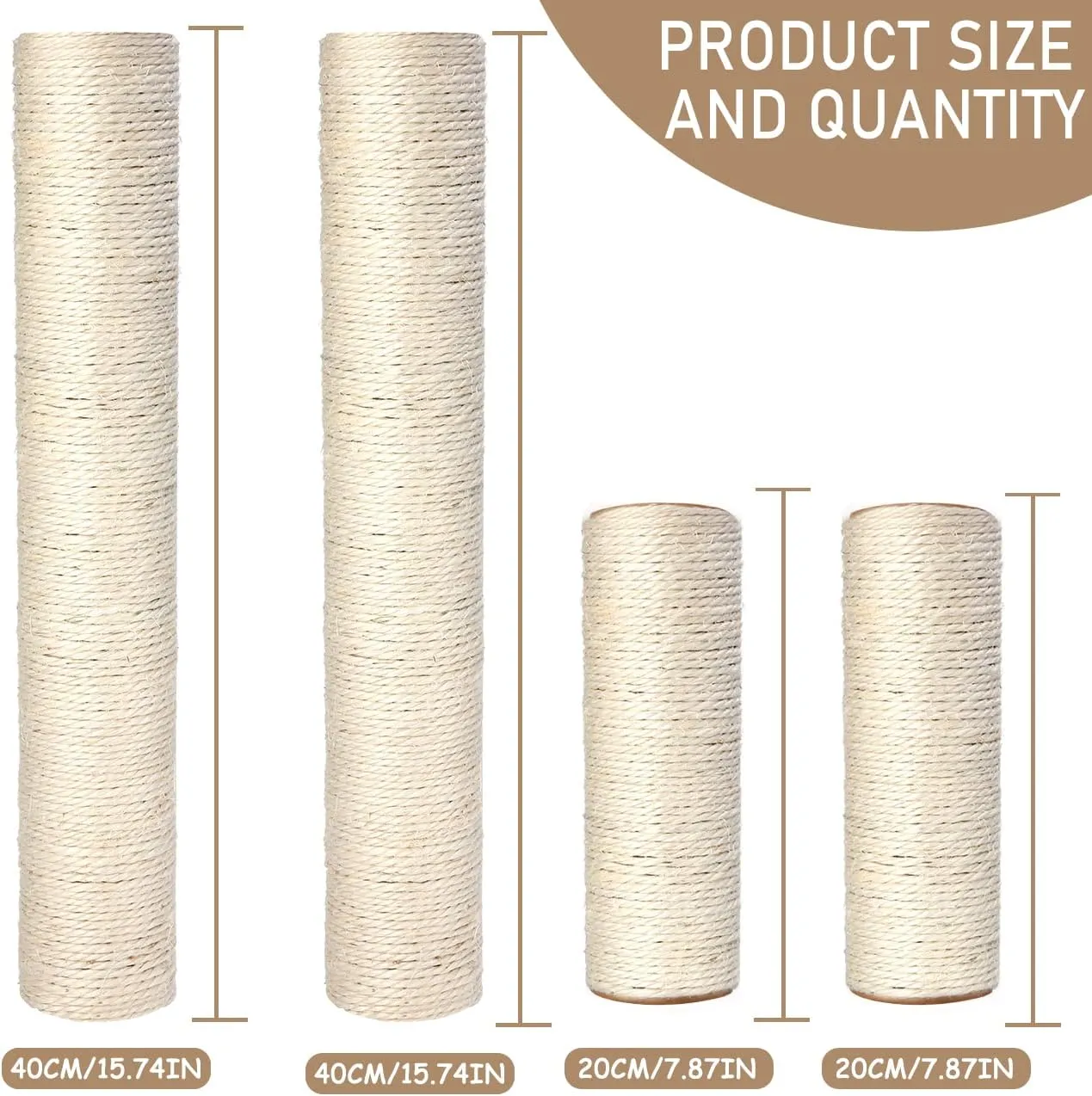 Barelove Cat Scratching Post Replacement, 4 Pieces Cat Scratcher Cat Tree Replacement Parts, 15.4'' x 2.67" Dia   7.87 x 2.67" DiaNatural Sisal Rope Cat Scratch Posts Include M8 Screws