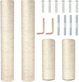 Barelove Cat Scratching Post Replacement, 4 Pieces Cat Scratcher Cat Tree Replacement Parts, 15.4'' x 2.67" Dia   7.87 x 2.67" DiaNatural Sisal Rope Cat Scratch Posts Include M8 Screws