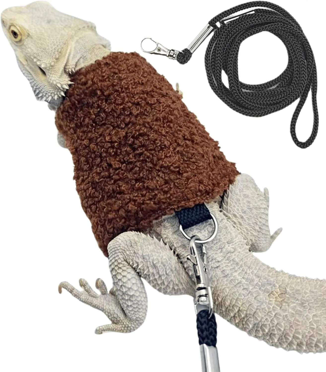 Bearded Dragon Harness and Leash Set - Adjustable Lizard Traction Rope Escape Proof Outdoor Walking Training Leash Reptile Halloween Costume Accessories (Coffee)