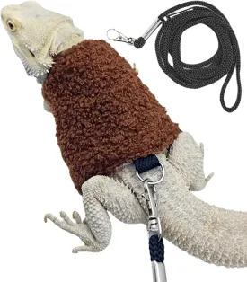Bearded Dragon Harness and Leash Set - Adjustable Lizard Traction Rope Escape Proof Outdoor Walking Training Leash Reptile Halloween Costume Accessories (Coffee)