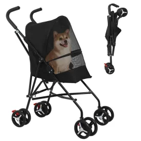 BestPet Pet Stroller Dog Cat Stroller with Handlebars Canopy Breathable Mesh & Leash Seat Belt Foldable for Travelling Shopping Walking Playing for Small Medium Dogs Cats,Black