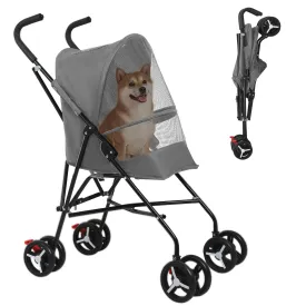 BestPet Pet Stroller Dog Cat with Handlebars Canopy Breathable Mesh & Leash Seat Belt Foldable Puppy for Travelling Shopping Walking Playing Small Medium Dogs Cats (Grey) 9.0 pounds 1.0 Count 1