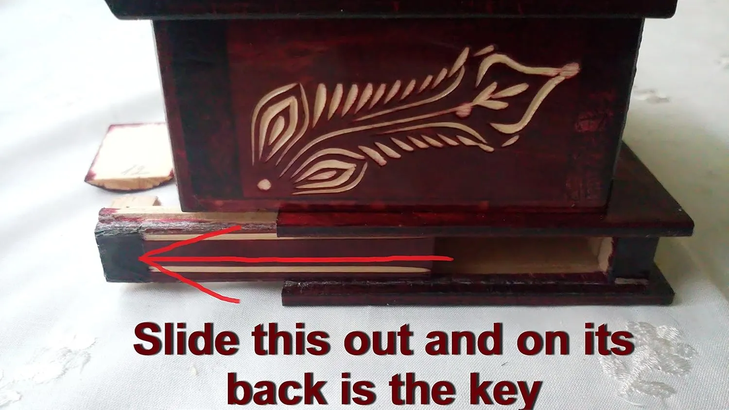 Big puzzle box jewelry box magic box new mystery wooden secret box tricky trinket handcarved wooden box hidden drawer key treasure (Red)