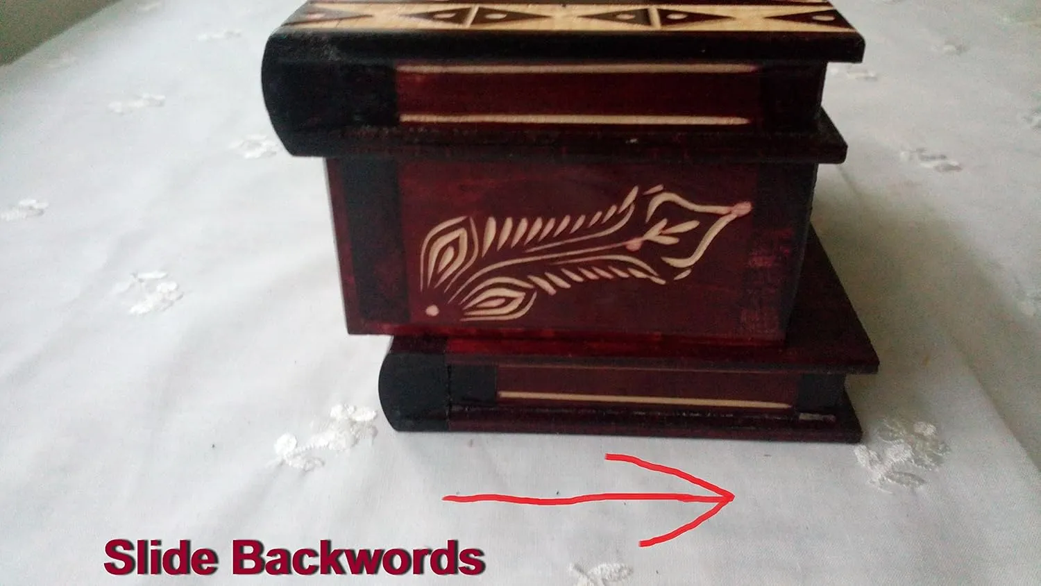 Big puzzle box jewelry box magic box new mystery wooden secret box tricky trinket handcarved wooden box hidden drawer key treasure (Red)