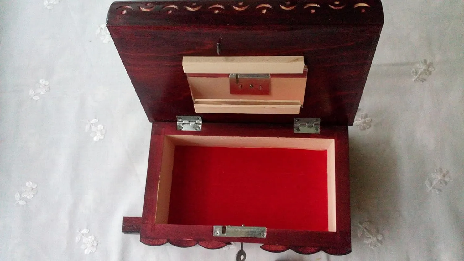 Big puzzle box jewelry box magic box new mystery wooden secret box tricky trinket handcarved wooden box hidden drawer key treasure (Red)