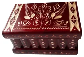 Big puzzle box jewelry box magic box new mystery wooden secret box tricky trinket handcarved wooden box hidden drawer key treasure (Red)
