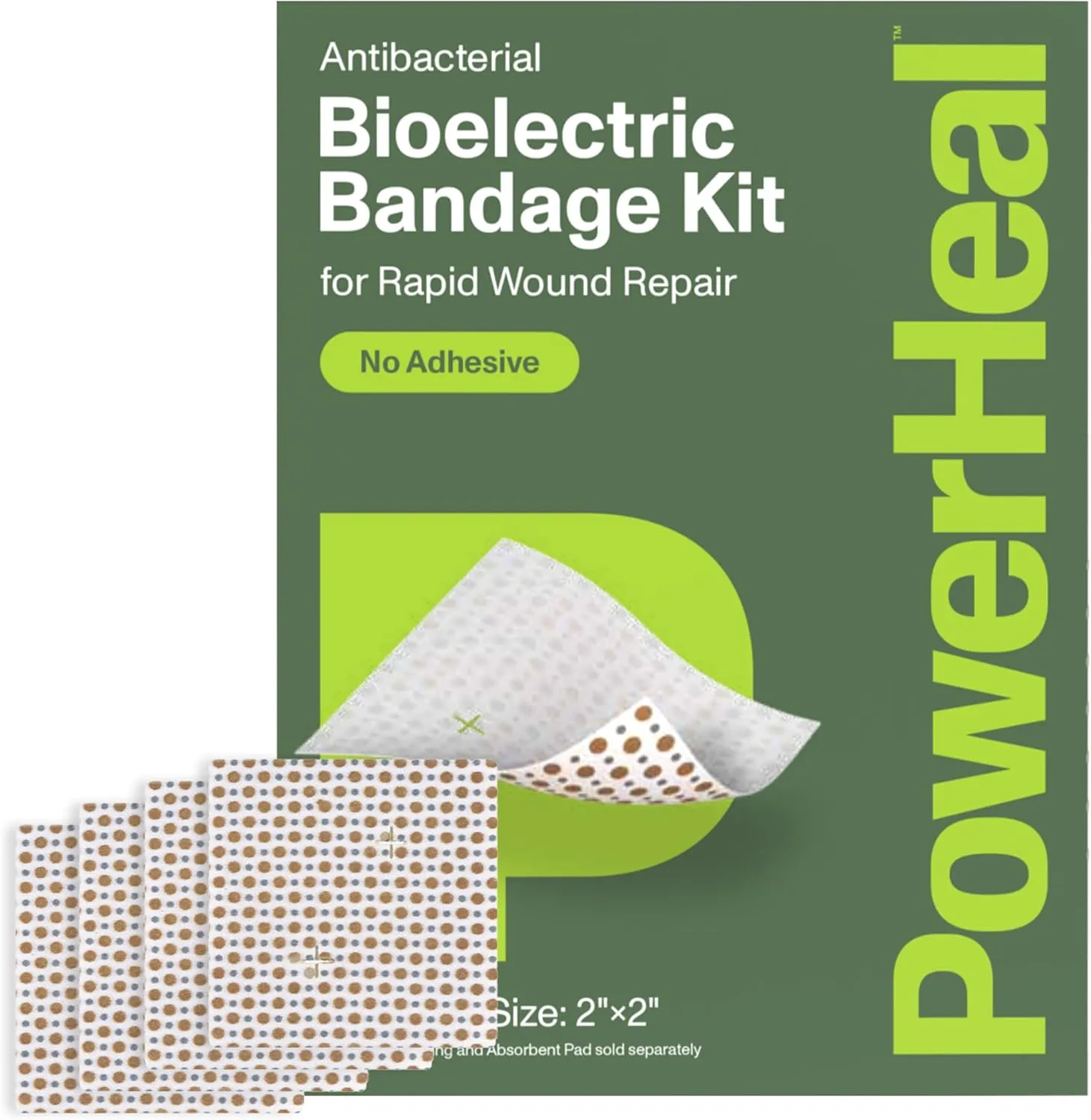 Bioelectric Bandage Kit for Wound Care & Healing  Single Layer No Adhesive Includes Wound Hydrogel, Can Be Cut to Fit  for Cuts, Abrasions, Blisters, Burns  4-Pack, 2 x 2