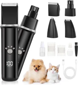Candofly Electric Dog Paw Trimmer - USB Rechargeable Dog Clippers for Grooming Cat Hair Trimmer Doggie Nail Grinder, 4 in 1 Pet Grooming Kit