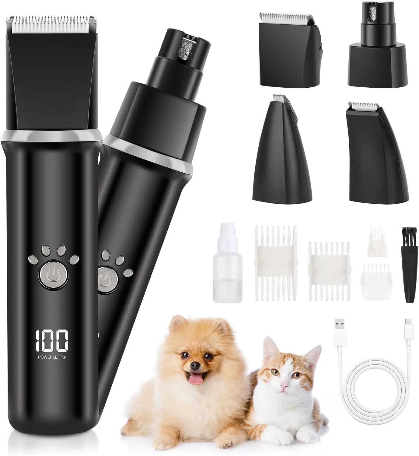 Candofly Electric Dog Paw Trimmer - USB Rechargeable Dog Clippers for Grooming Cat Hair Trimmer Doggie Nail Grinder, 4 in 1 Pet Grooming Kit