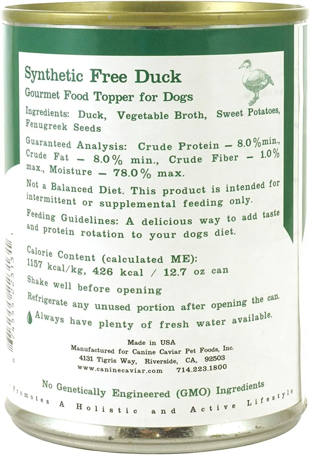 Canine Caviar Synthetic Free and Grain Free Duck Canned Dog Food - 12.7 oz - Case of 12