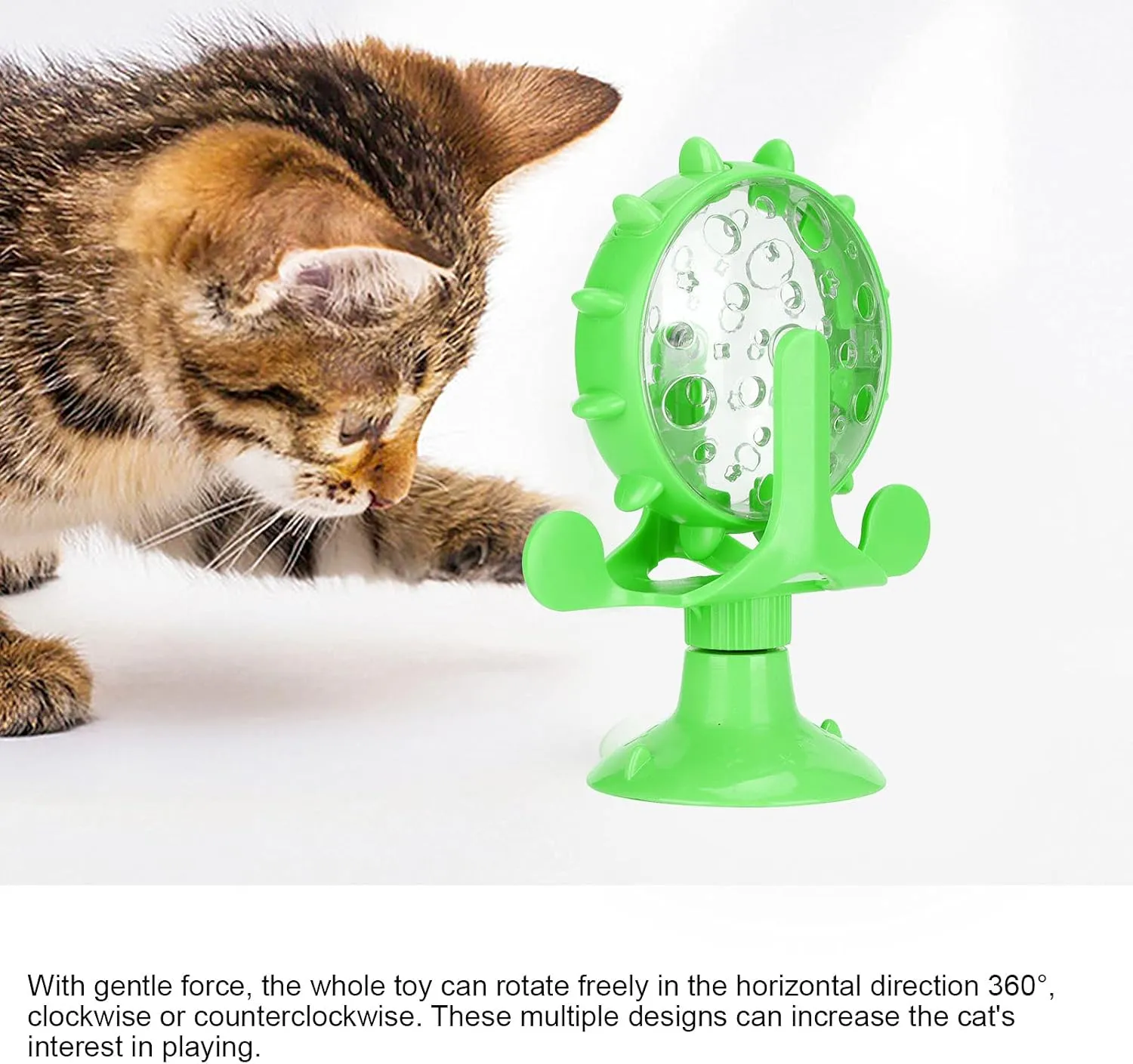 Cat Food Leakage Toy, Windmill Treat Dispensing Cat Puzzle Food Interactive Toy Kitten Slow Feeder Snacks Distribution with Powerful Suction Cup(Green)