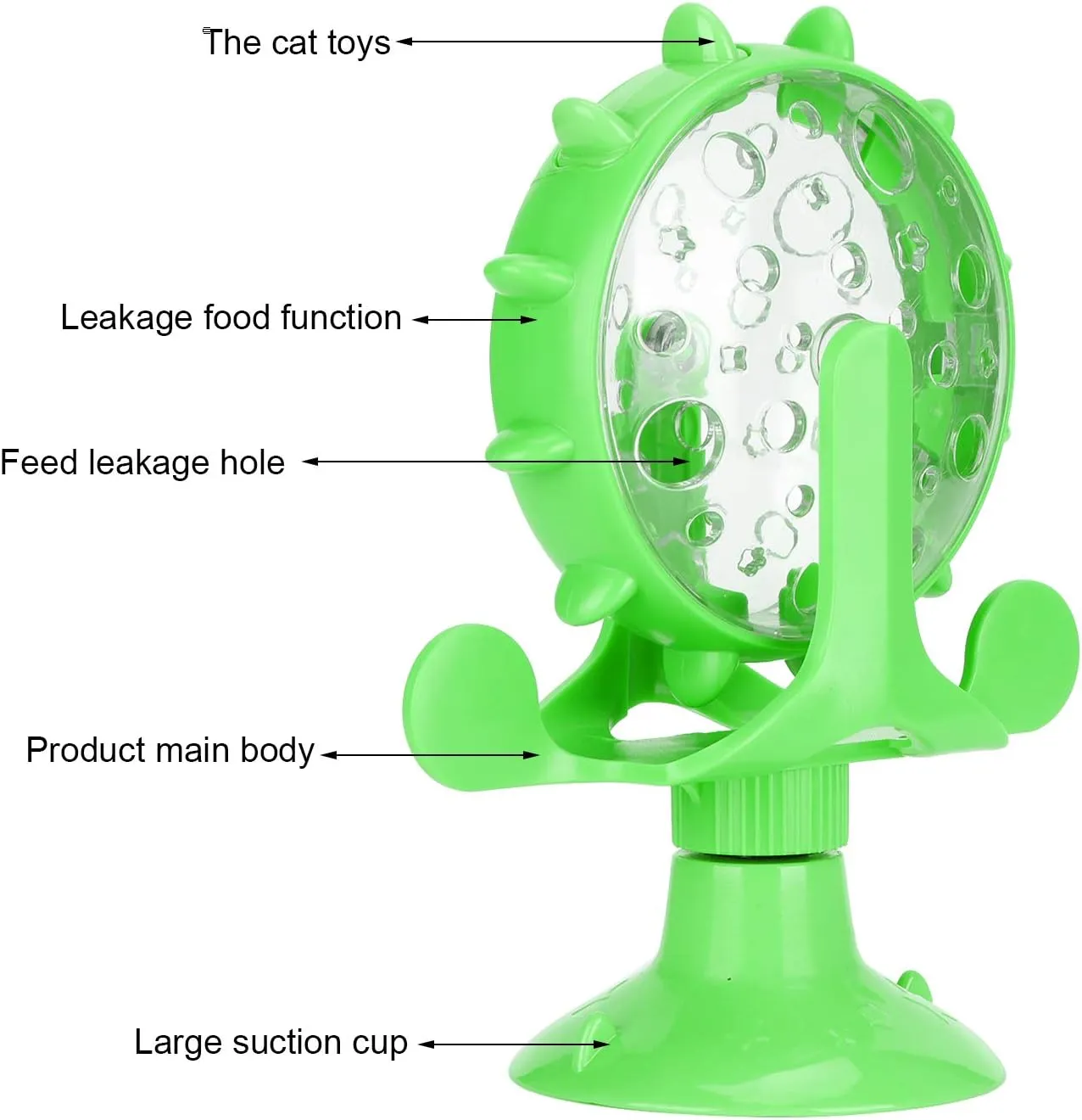 Cat Food Leakage Toy, Windmill Treat Dispensing Cat Puzzle Food Interactive Toy Kitten Slow Feeder Snacks Distribution with Powerful Suction Cup(Green)