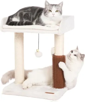 Cat Scratching Post Small Cat Tree with Cat Self Groomer, 15.7x13.7 Wide Top Bed, Natural Scratch Post and Danging Ball Great for Kittens and Average Indoor Cats-Medium Beige