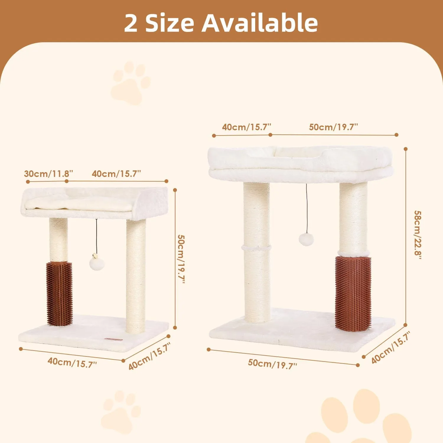 Cat Scratching Post Small Cat Tree with Cat Self Groomer, 15.7x13.7 Wide Top Bed, Natural Scratch Post and Danging Ball Great for Kittens and Average Indoor Cats-Medium Beige