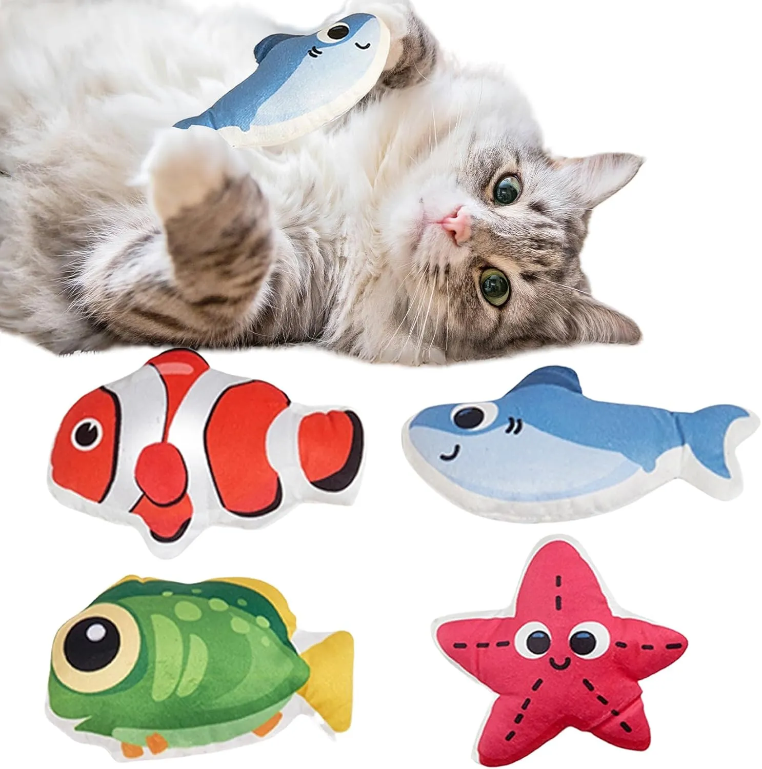 Cat Toys Fish, 4 Pack Crinkle Catnip Toys for Indoor Cats, Soft Durable Kitten Teething Toys, Interactive Cat Kicker Toys for All Breeds