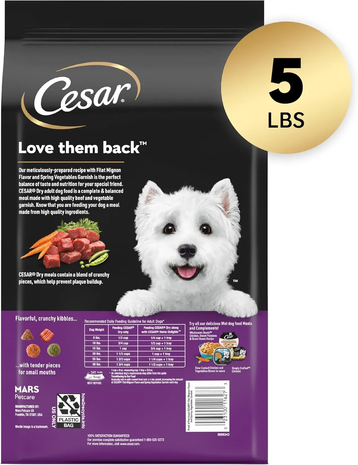 Cesar Small Breed Dry Dog Food Filet Mignon Flavor and Spring Vegetables Garnish, 5 lb. Bag