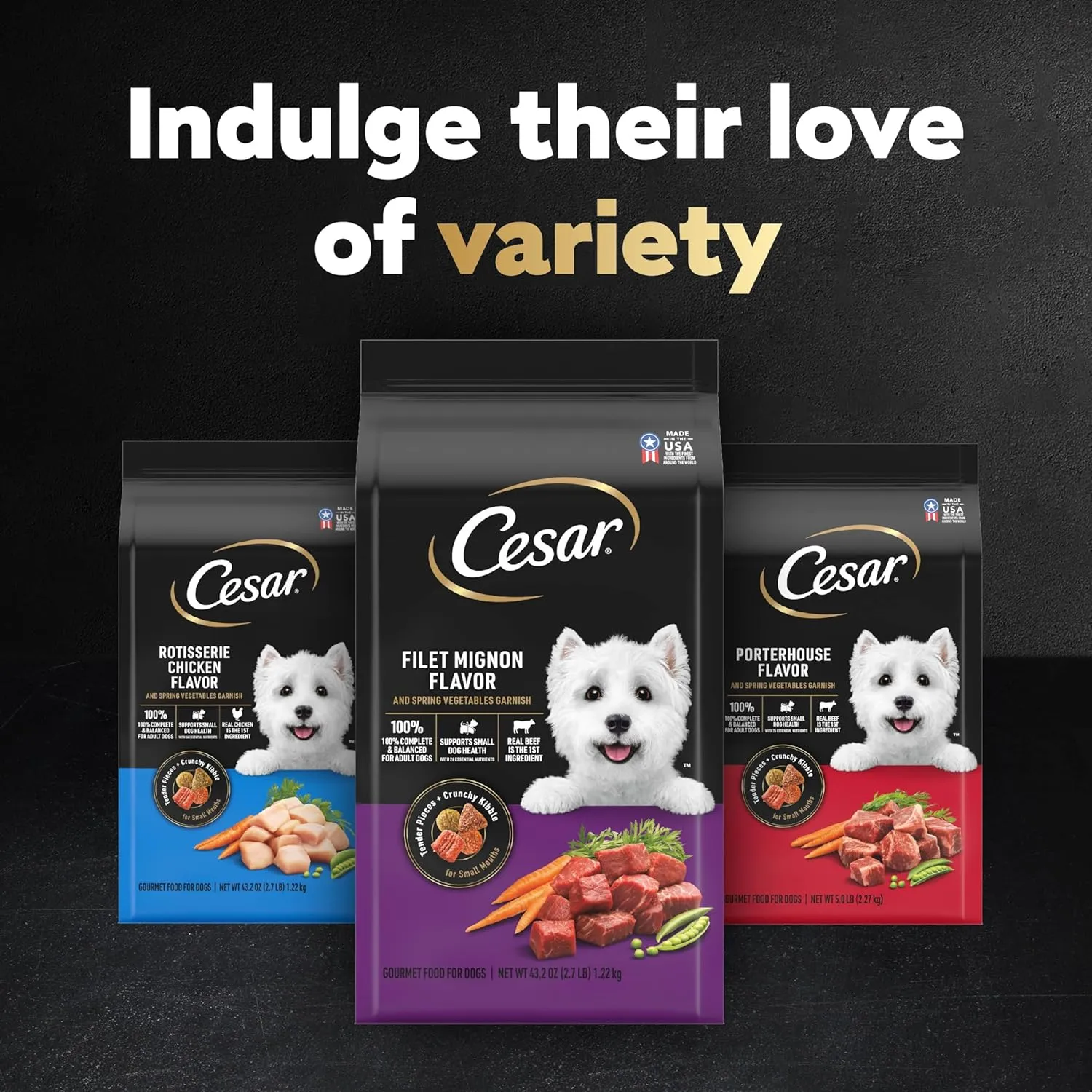 Cesar Small Breed Dry Dog Food Filet Mignon Flavor and Spring Vegetables Garnish, 5 lb. Bag