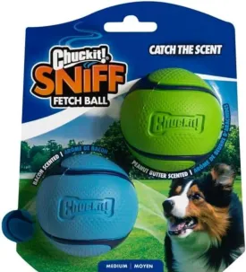 Chuckit! Sniff Ball Dog Toy, Durable High Bounce Bacon and Peanut Butter Scented Rubber Dog Ball Fetch Toy, Medium, 2 Pack