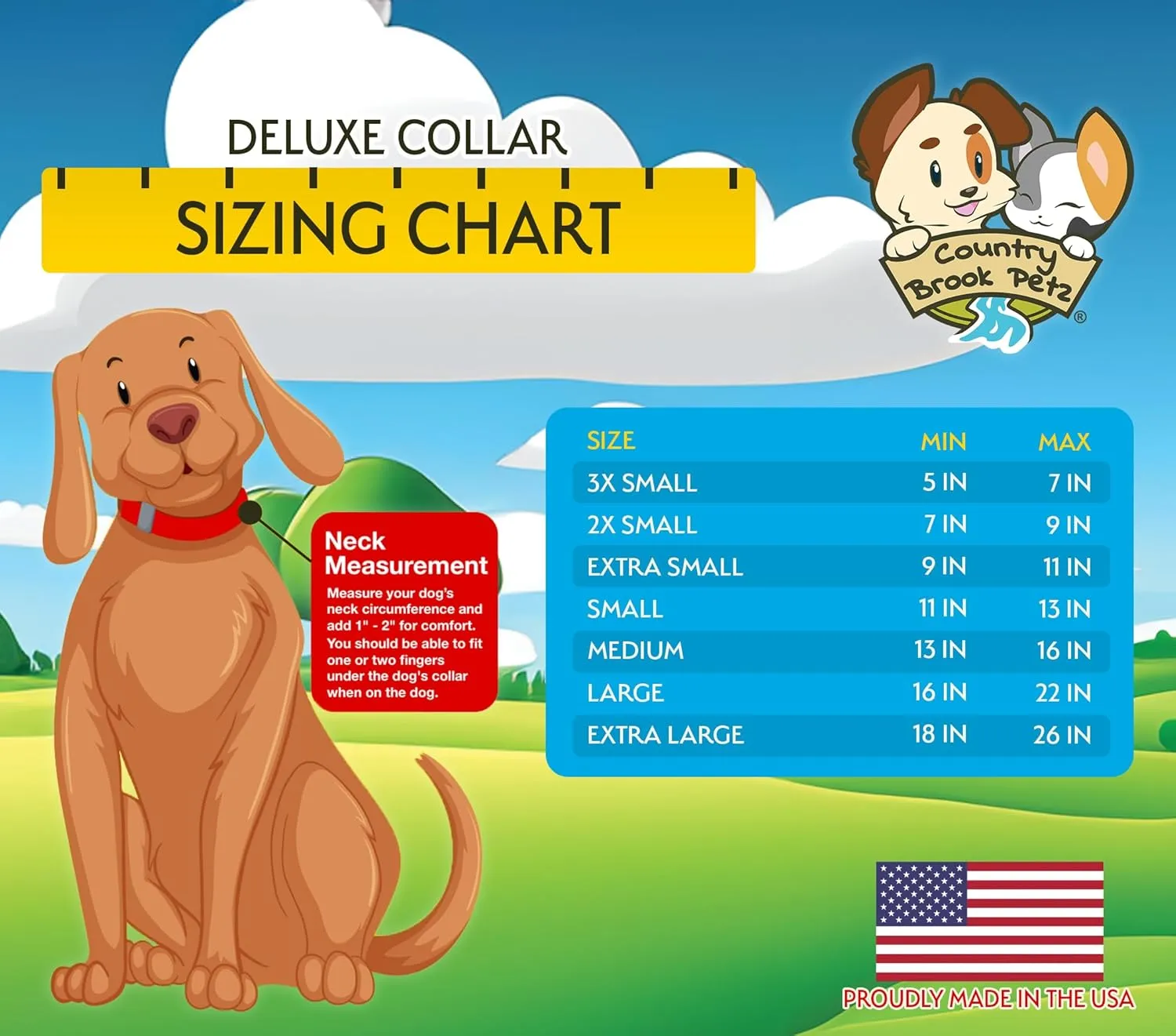 Country Brook Petz 5/8 Inch Deluxe Adjustable Dog Collar for Small, Medium, Large Breeds - Americana Collection with Patriotic Designs (American Celebration, Small)