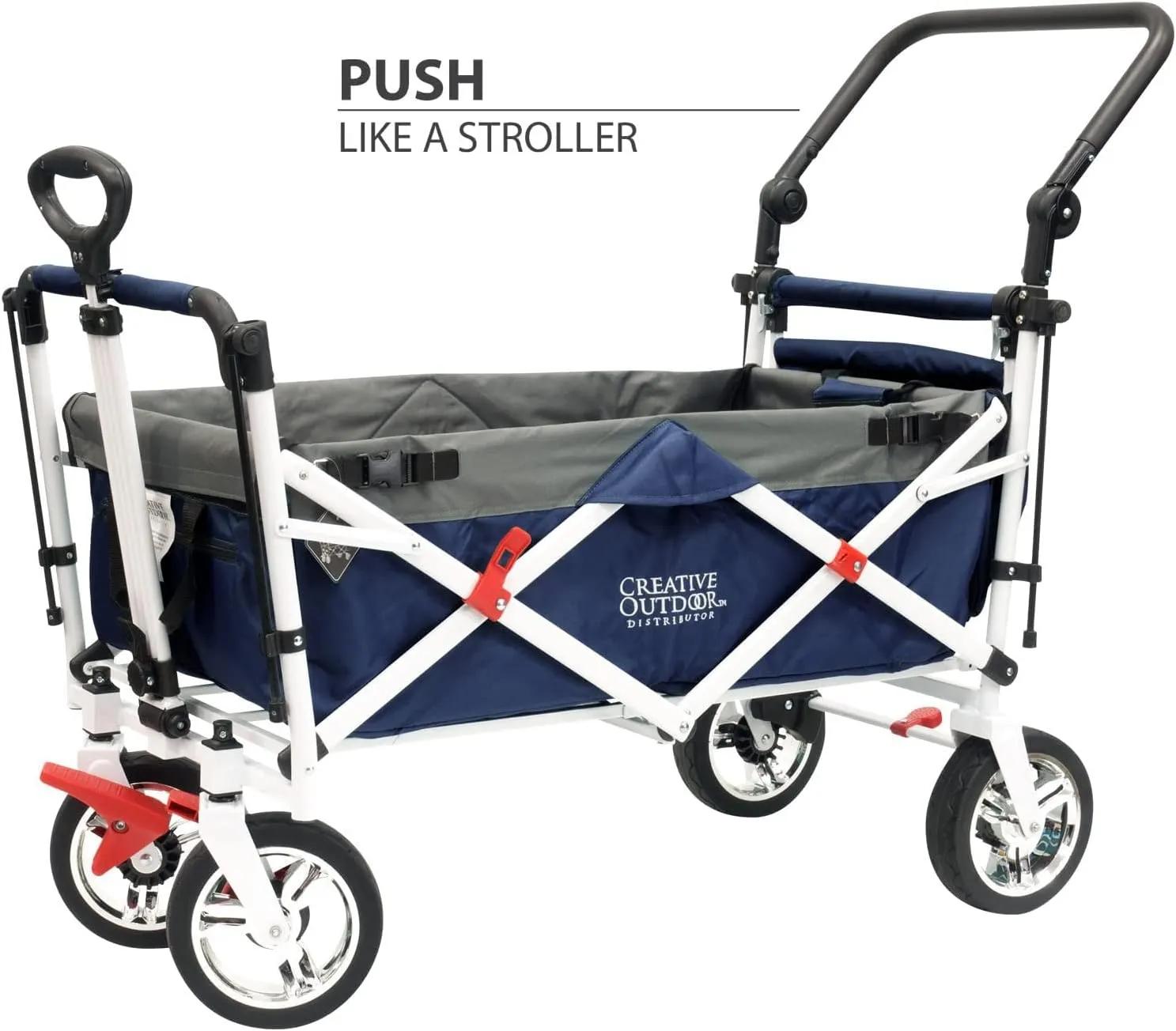 Creative Outdoor Distributor Push Pull Wagon for Kids, Foldable with Removable Canopy, Navy