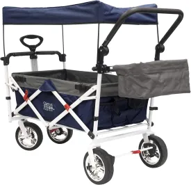 Creative Outdoor Distributor Push Pull Wagon for Kids, Foldable with Removable Canopy, Navy