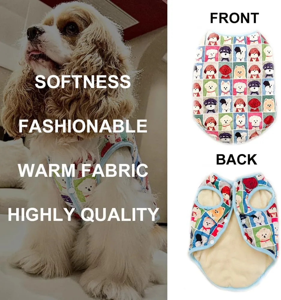 Cute Windproof Dog Winter Coat: Warm Dog Vest with 2 Layers Fleece Lined, Different Cute Dog Avatar Printing, Dog Cold Weather Coats Paded for Bulldog Teddy Small Dogs(Small)