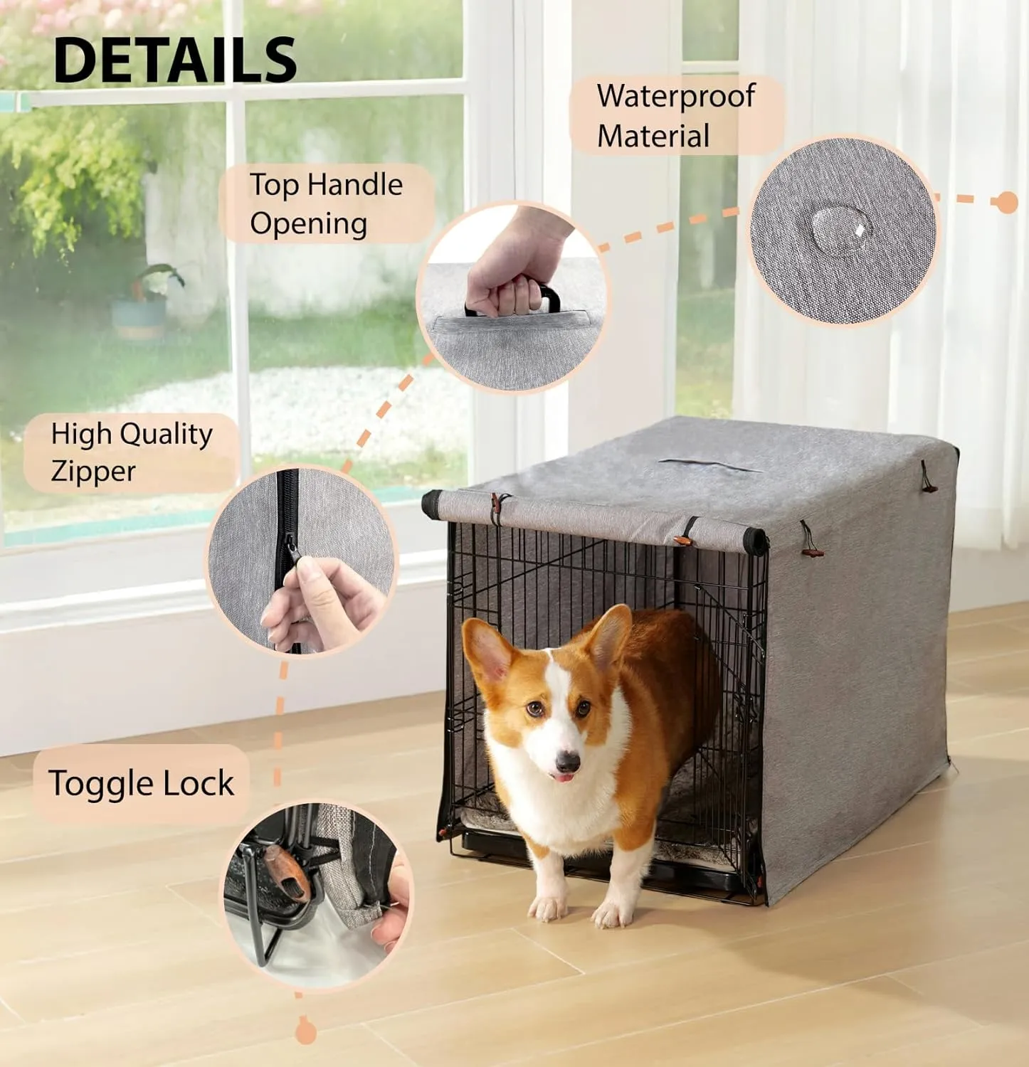 Dog Crate Cover, 600D Oxford Waterproof Kennel Cover Fits for 36 Inches Wire Crate Dog Cage, Grey