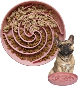 Dog Puzzle Bowl - Silicone Slow Feeder Dog Bowls for Healthy Eating - Puppy Slow Feeder Non-Slip Design Dishwasher Microwave Safe (Powder Pink)