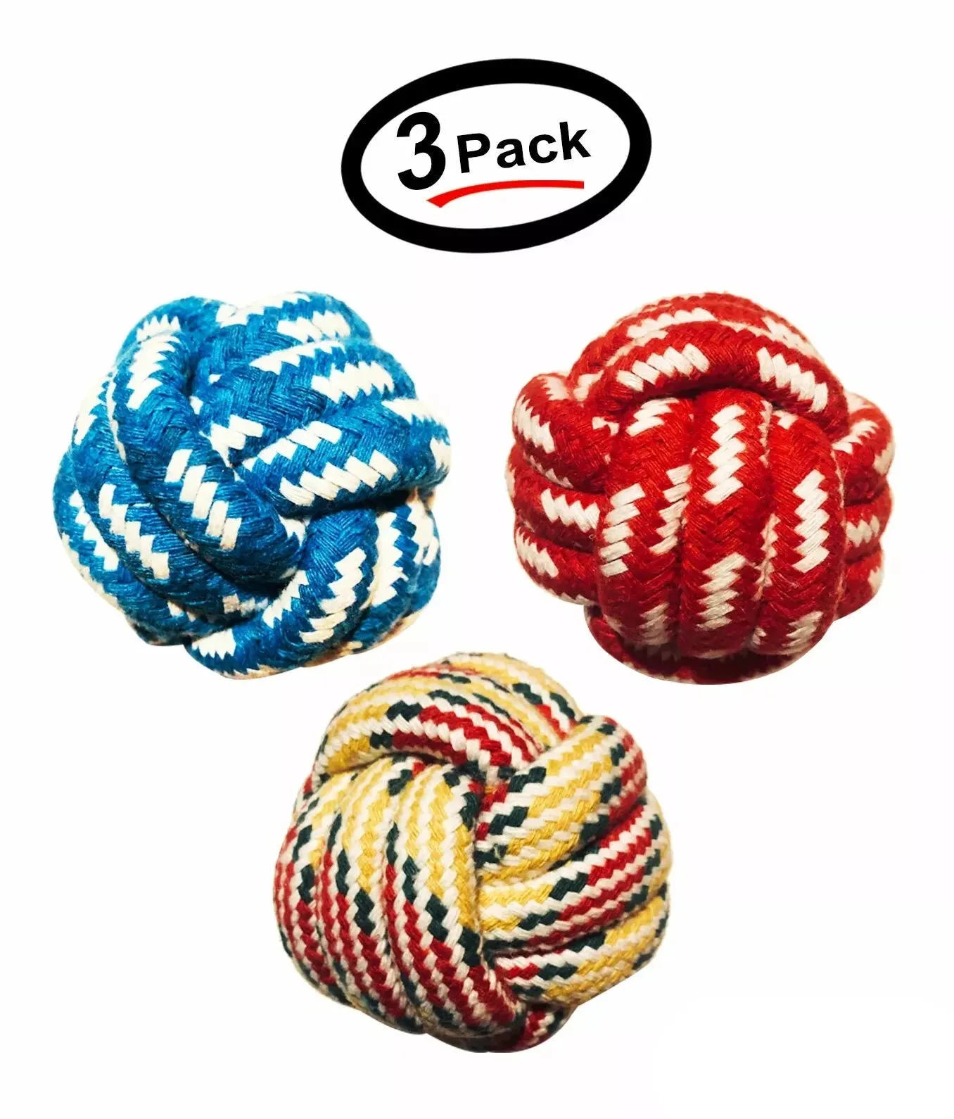 Dog Rope Ball Toys, Puppy Bite Ball, 100% Cotton, 2.8 inch - AST Color (3 Pack)