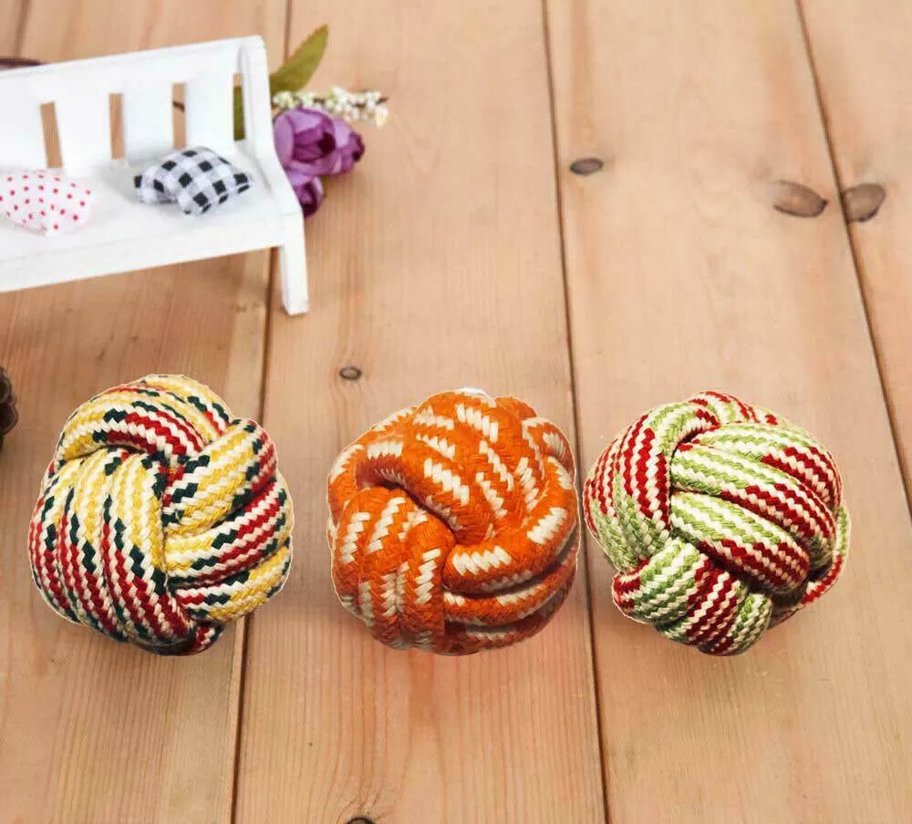 Dog Rope Ball Toys, Puppy Bite Ball, 100% Cotton, 2.8 inch - AST Color (3 Pack)