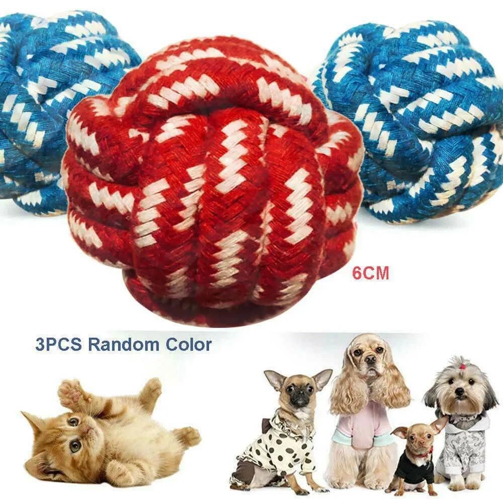 Dog Rope Ball Toys, Puppy Bite Ball, 100% Cotton, 2.8 inch - AST Color (3 Pack)