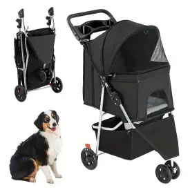 Dog Stroller Pet Travel Carriage 3 Wheeler w/Foldable Carrier Cart W/Cup Holder
