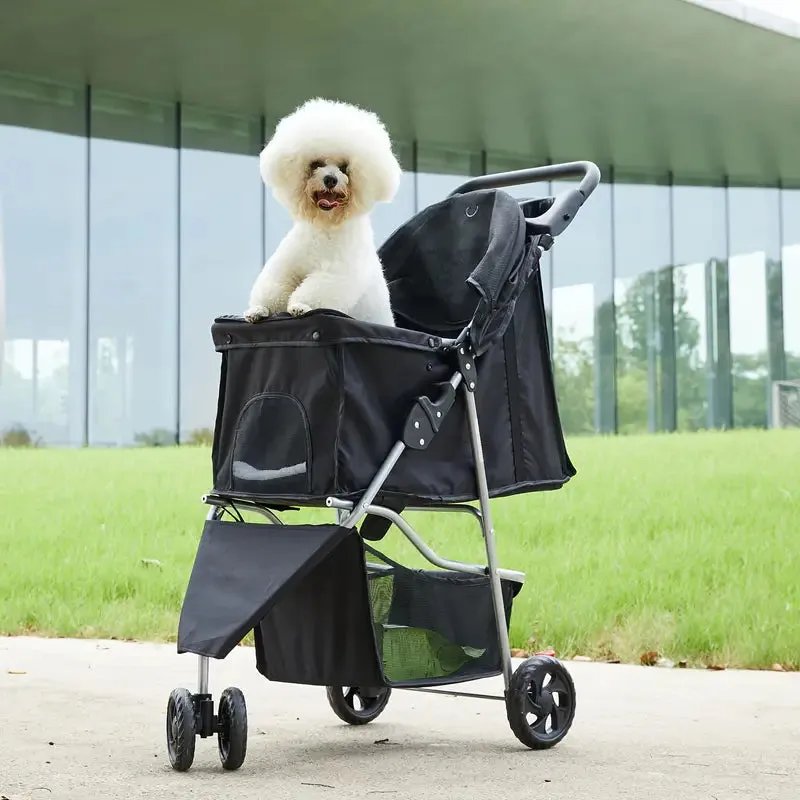 Dog Stroller Pet Travel Carriage 3 Wheeler w/Foldable Carrier Cart W/Cup Holder