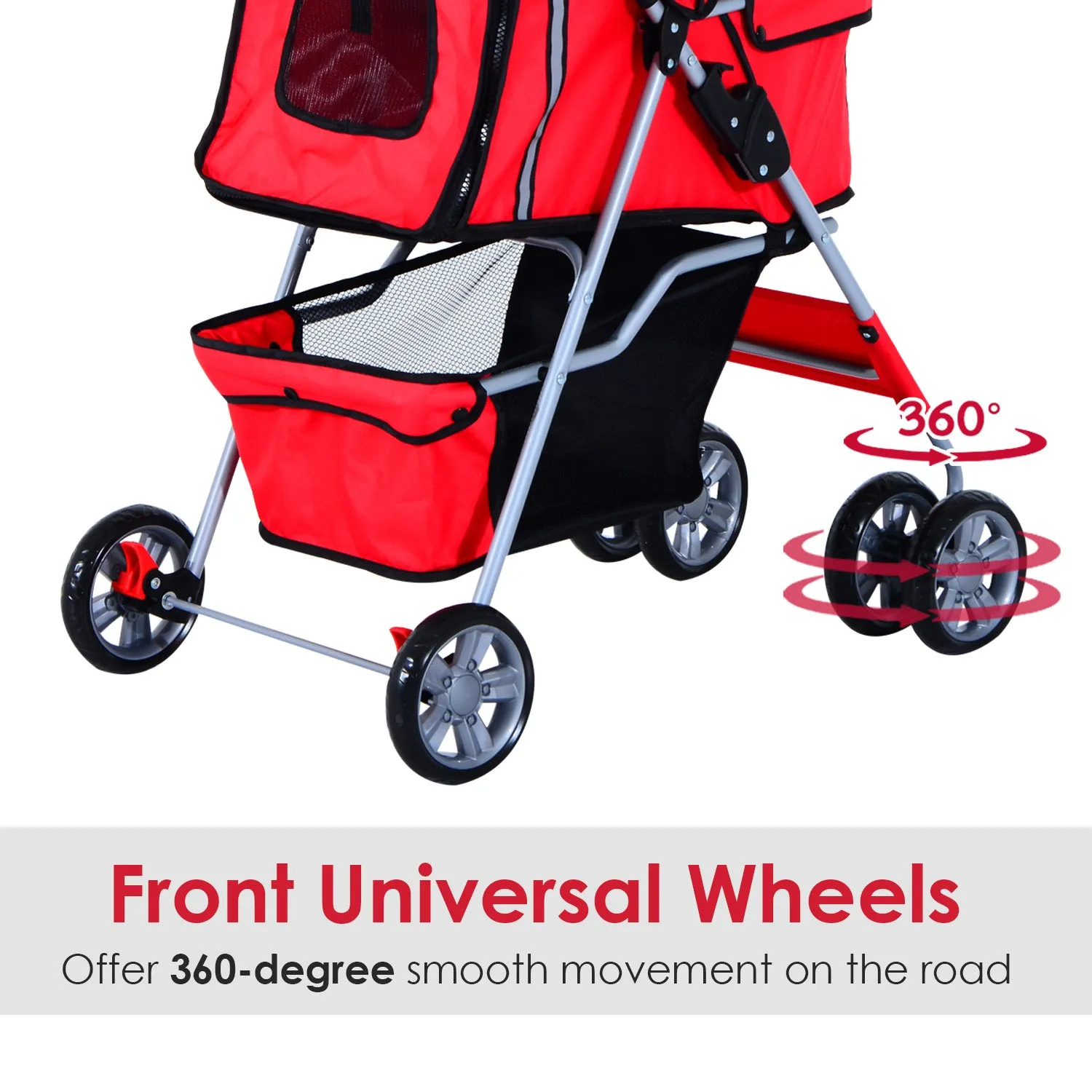 Dogs 600D Oxford Cloth Pram Red - Suitable for Small Pets