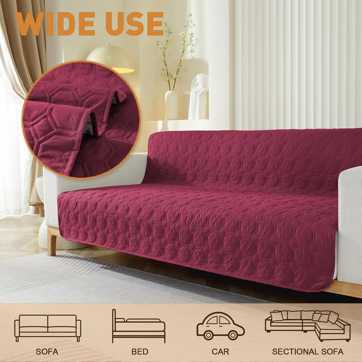Double-Sided Waterproof Dog Bed Cover Pet Blanket Sofa Furniture Protector for Kids Dog Cat,Wine red,82x102inch
