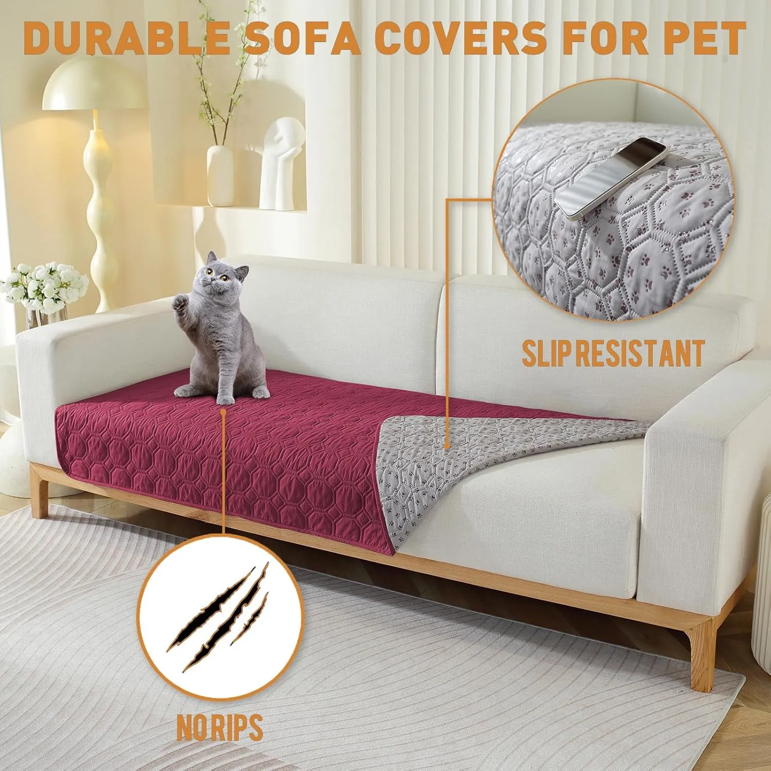 Double-Sided Waterproof Dog Bed Cover Pet Blanket Sofa Furniture Protector for Kids Dog Cat,Wine red,82x102inch
