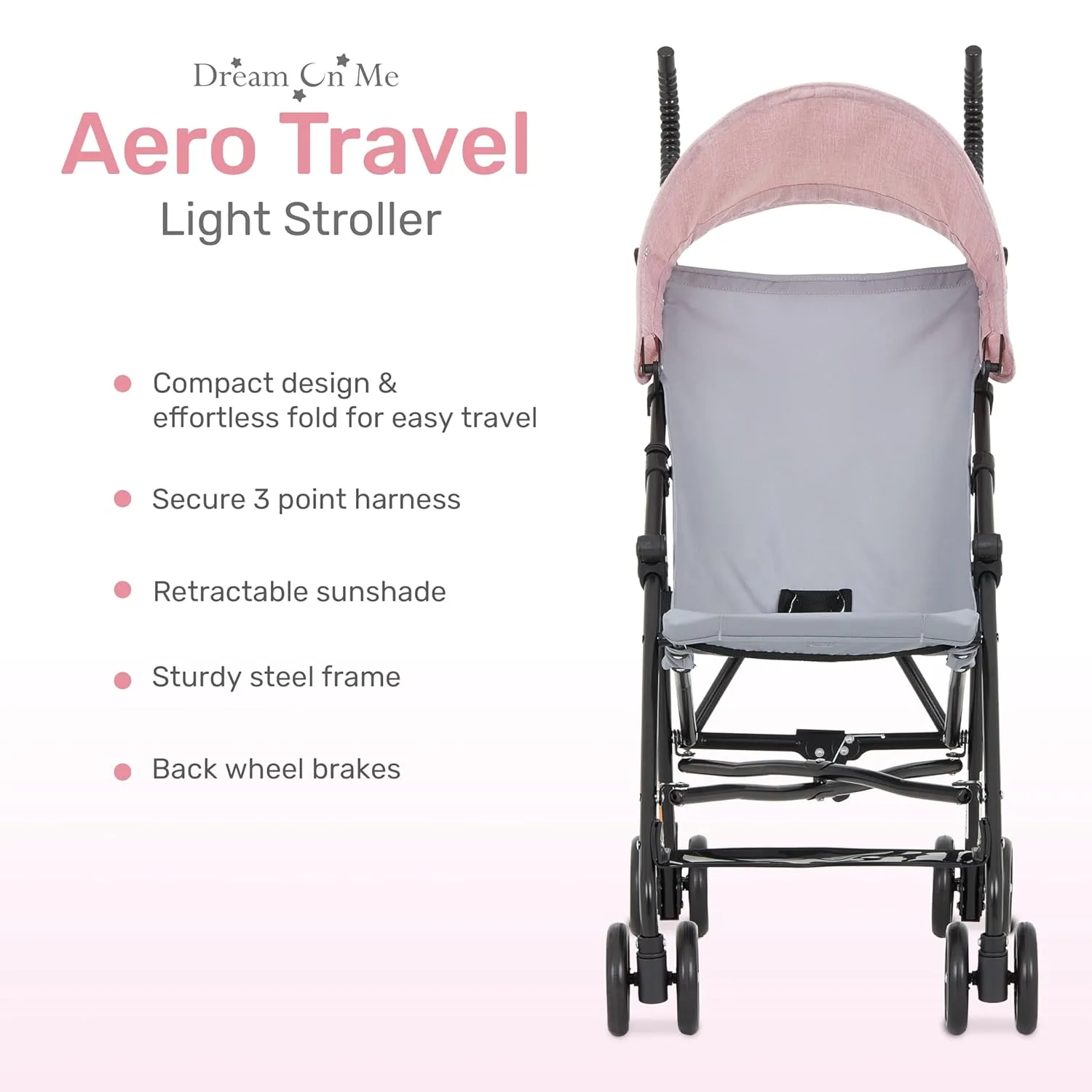 Dream On Me Aero Travel Lightweight Umbrella Stroller, Easy to Fold and Carry Travel Stroller, Adjustable and Removable Canopy