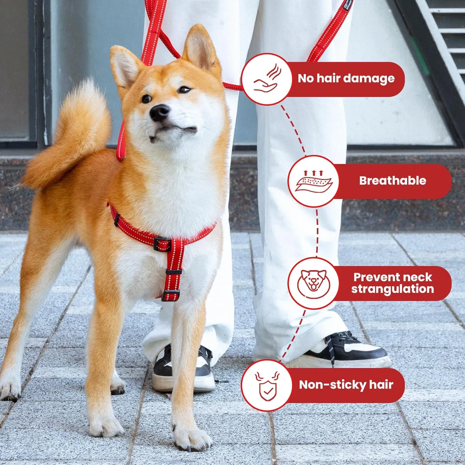 EXCELLENT ELITE SPANKER No Pull Dog Harness Adjustable Nylon Step-in Easy Pet Vest Chest Strap with Reflective and Leash Ring for Small Medium Large Breed Dogs Training Walking(Red-L)