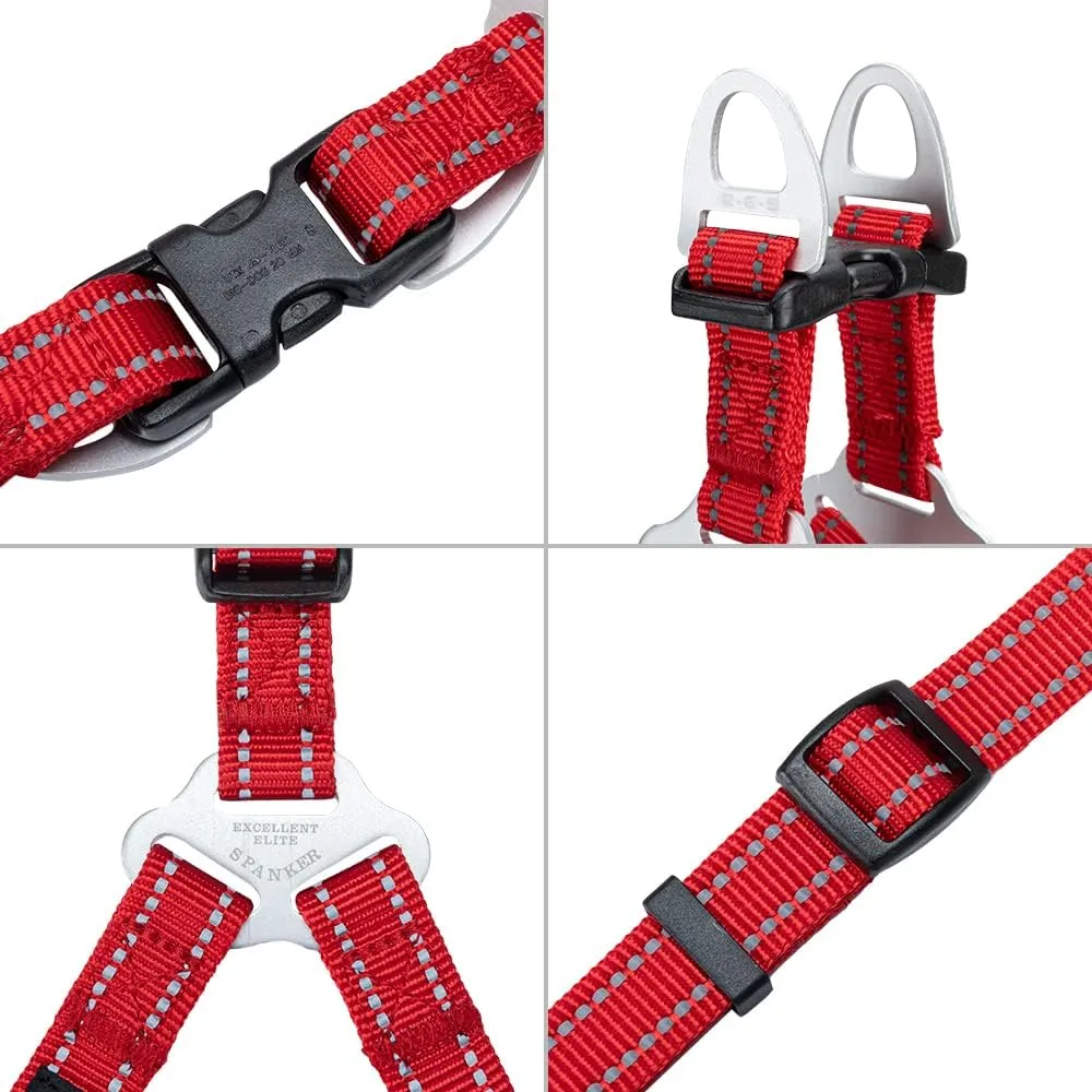EXCELLENT ELITE SPANKER No Pull Dog Harness Adjustable Nylon Step-in Easy Pet Vest Chest Strap with Reflective and Leash Ring for Small Medium Large Breed Dogs Training Walking(Red-L)