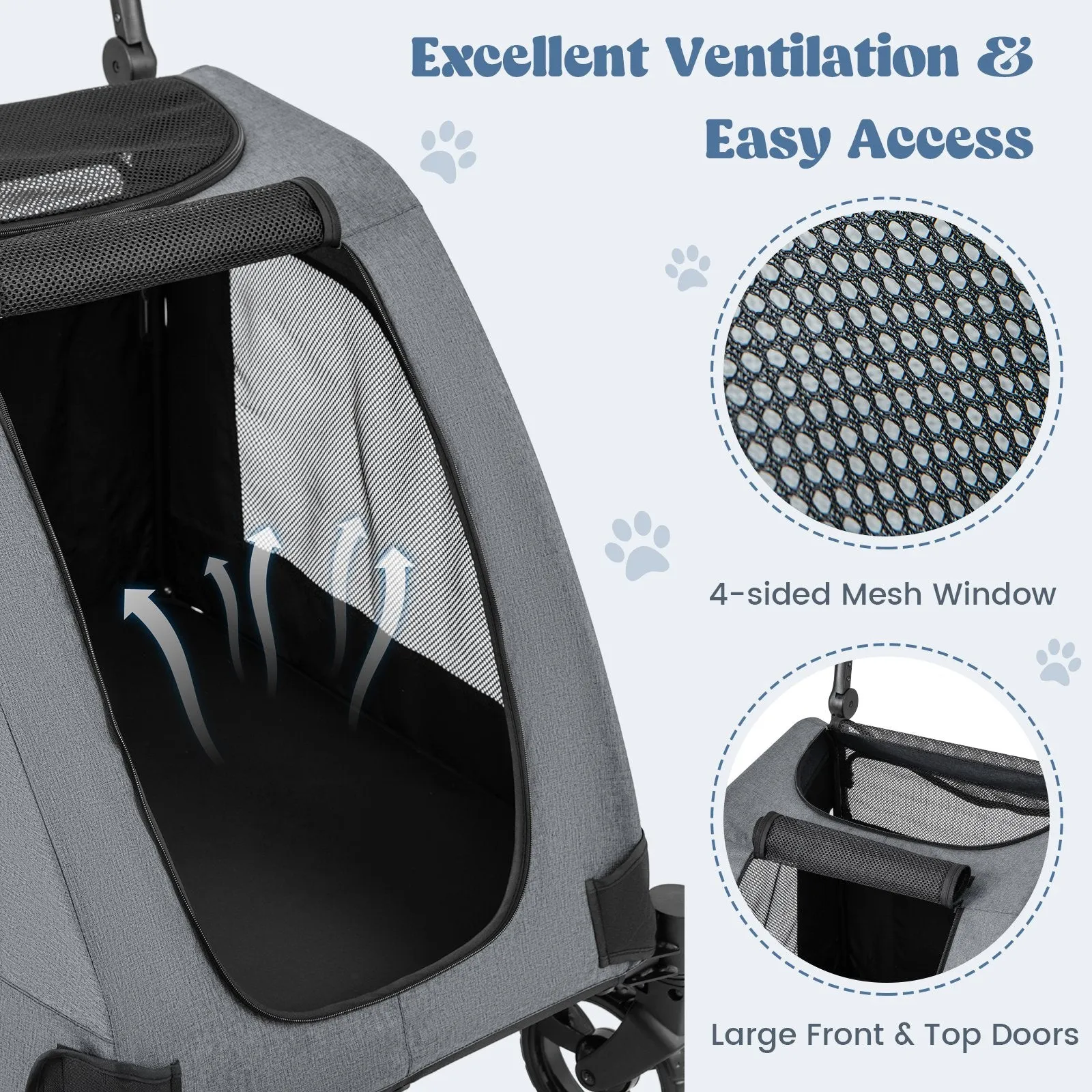 Extra Large Dog Stroller Foldable Pet Stroller with Dual Entry-Grey